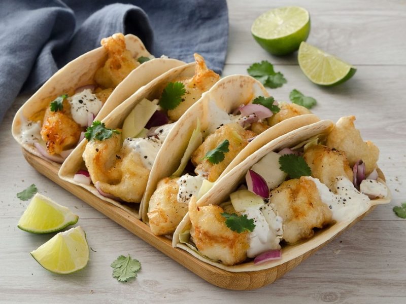 Tacos al pollo fritto e salsa allo&nbsp;yogurt