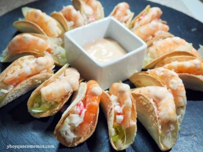 Mini tacos con&nbsp;gambas
