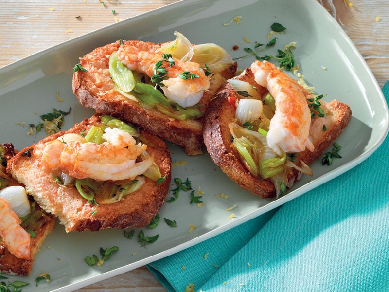 Bruschetta al timo e limone con&nbsp;scampi